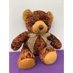 Dan Dee Brown Bear Plastic Eyes Yellow Bow 11 inch Sitting Plush Stuffed Animal